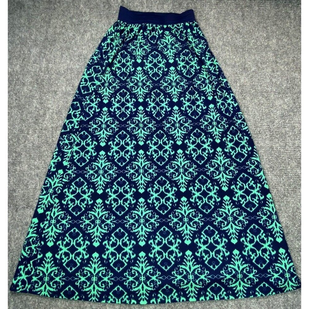 Joe B by Joe Benbasset Maxi Skirt Women S Green Blue Geometric Pull On Boho Work